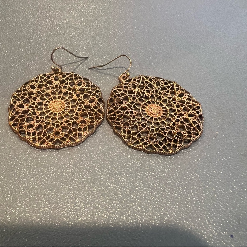Copper Colored Filigree Earrings for Pierced Ears